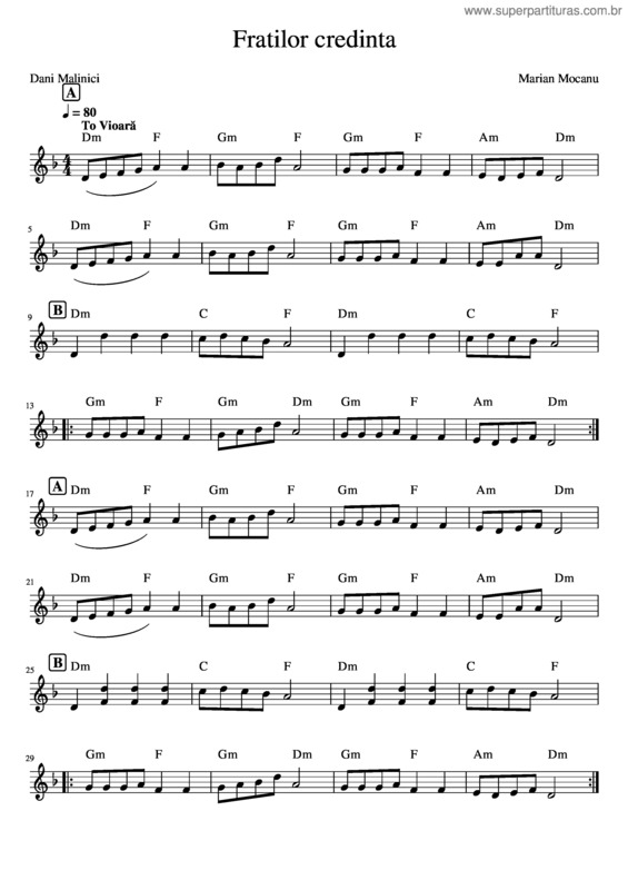 Partitura da música Fratilor Credinta