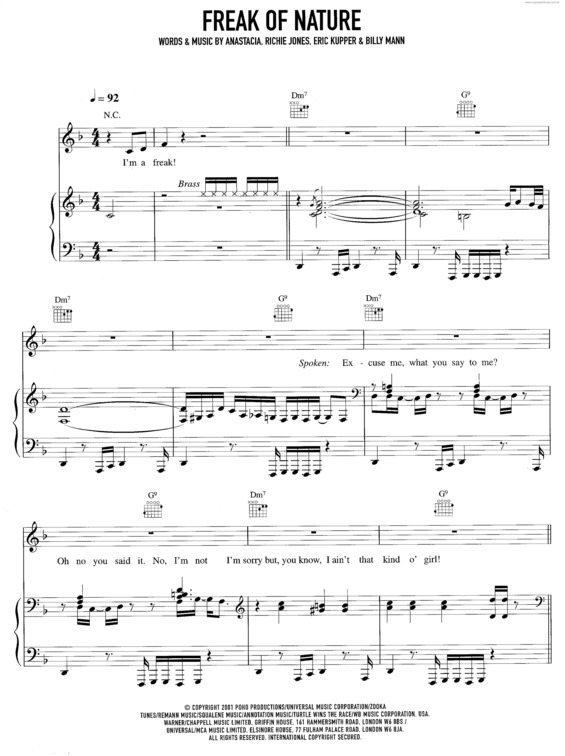 Partitura da música Freak Of Nature