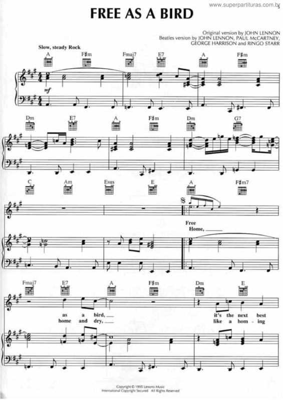 Partitura da música Free As A Bird v.2