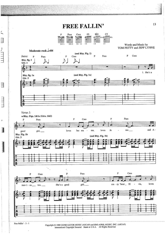 Partitura da música Free Fallin