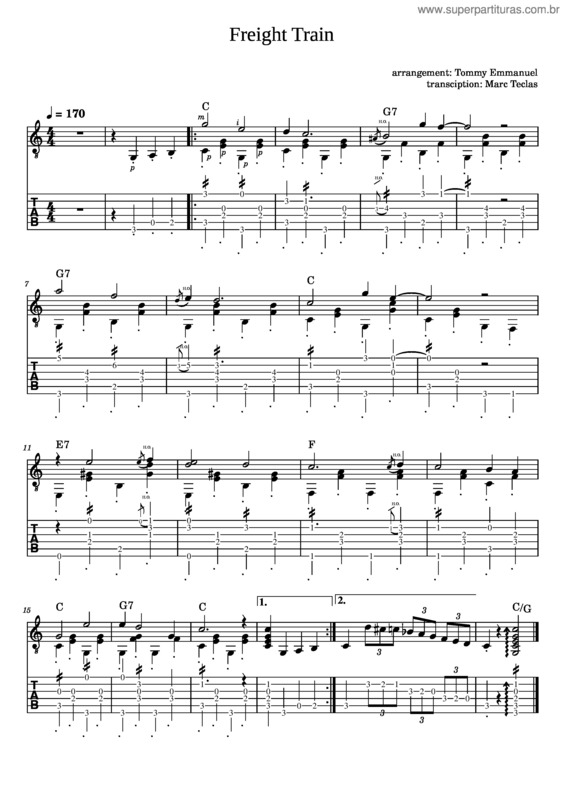 Partitura da música Freight Train – Tommy Emanuel Arranjement