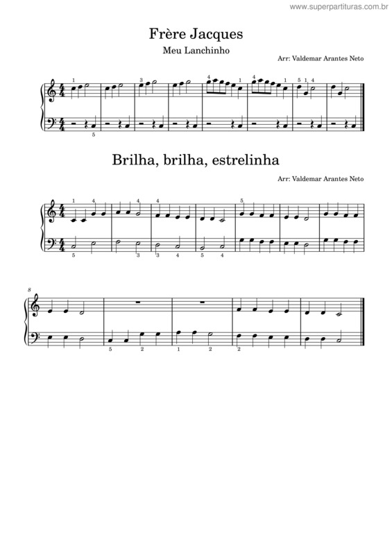 Partitura da música Frere Jacques / Brilha, Brilha, Estrelinha