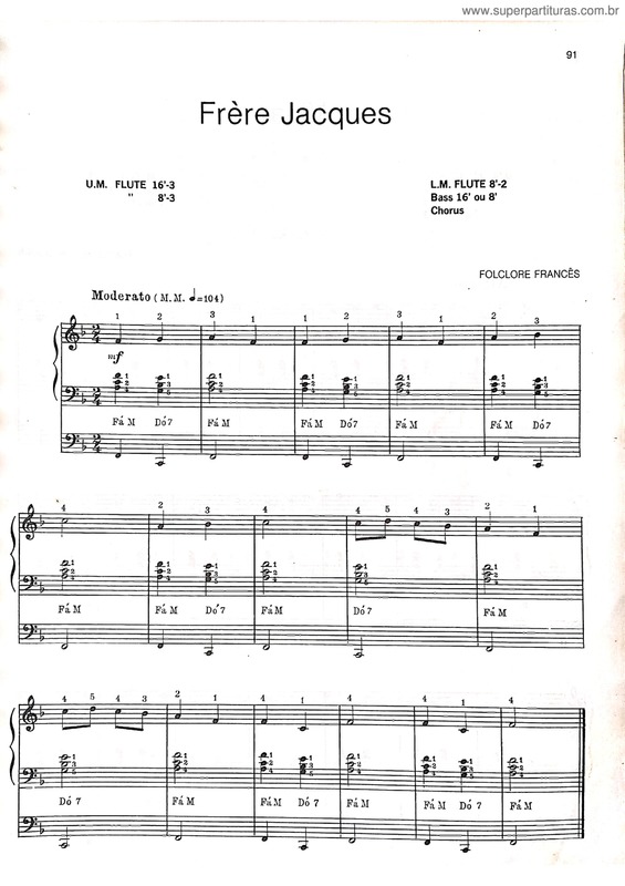 Partitura da música Frère Jacques v.3