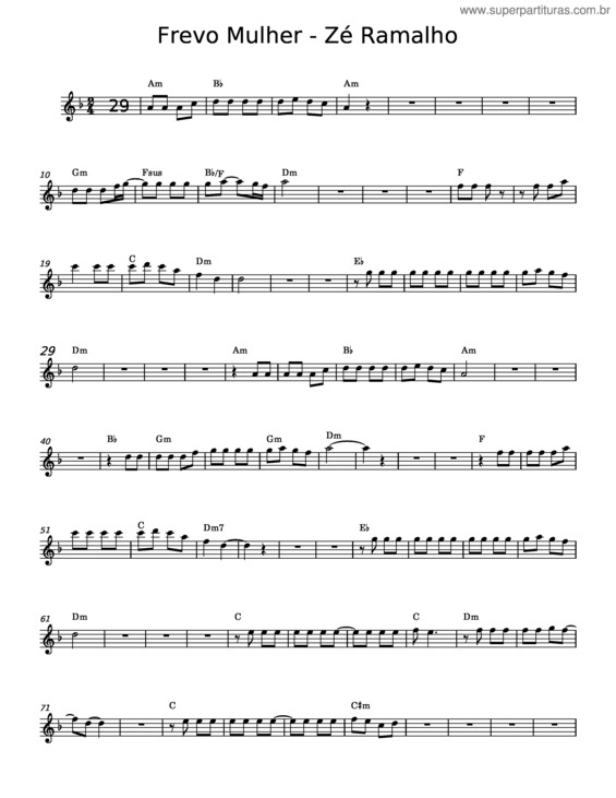 Partitura da música Frevo Mulher – Zé Ramalho v.3