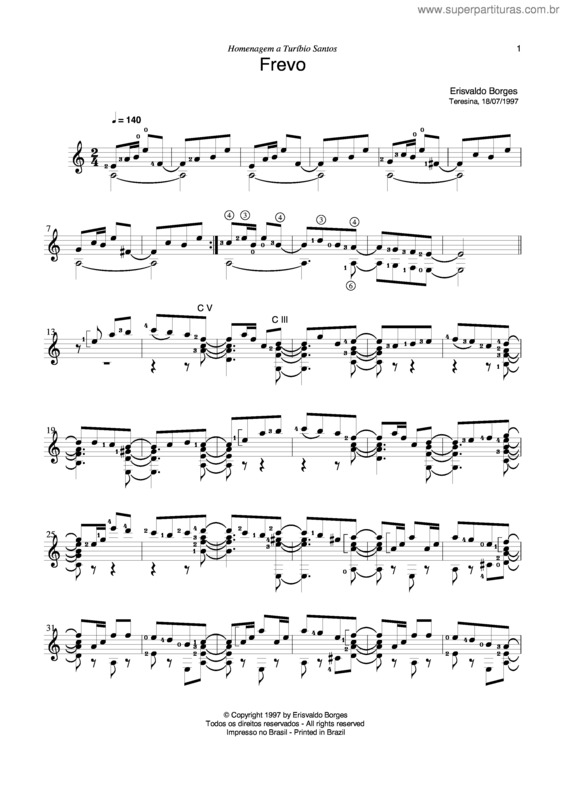 Partitura da música Frevo