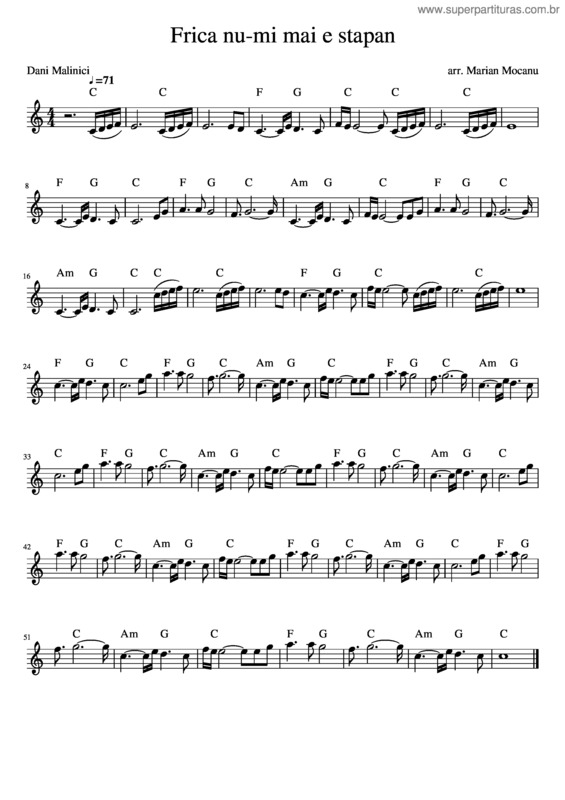 Partitura da música Frica Nu–Mi Mai E Stapan