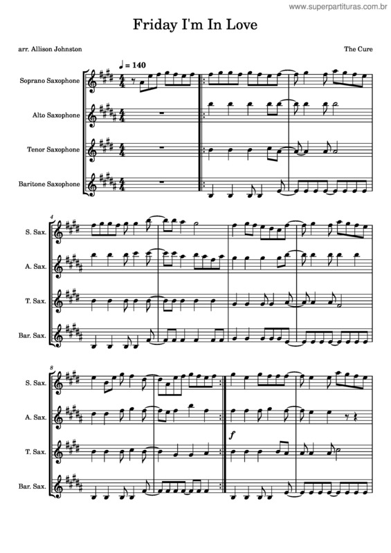 Partitura da música Friday I`M In Love – The Cure Satb