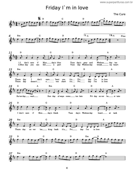 Partitura da música Friday I`M In Love – The Cure v.4