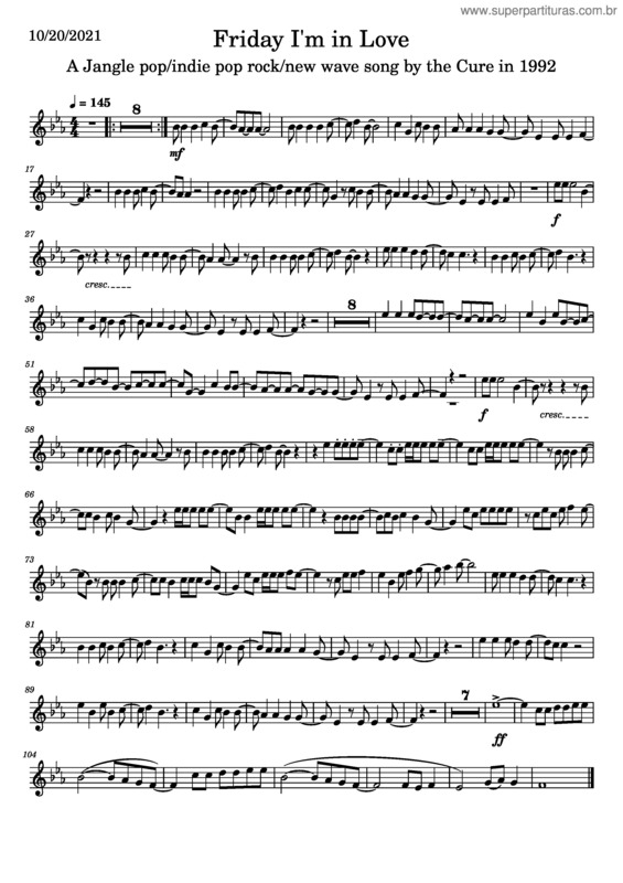 Partitura da música Friday I`M In Love – The Cure