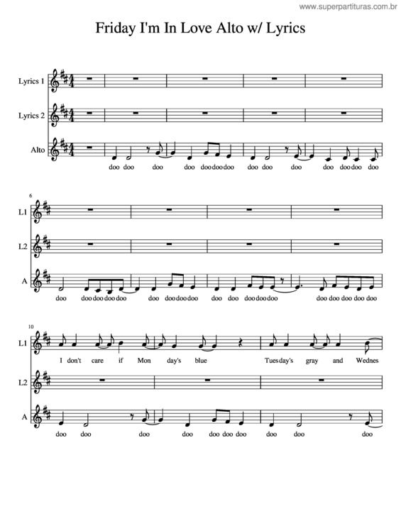 Partitura da música Friday I`M In Love Alto W/ Lyrics