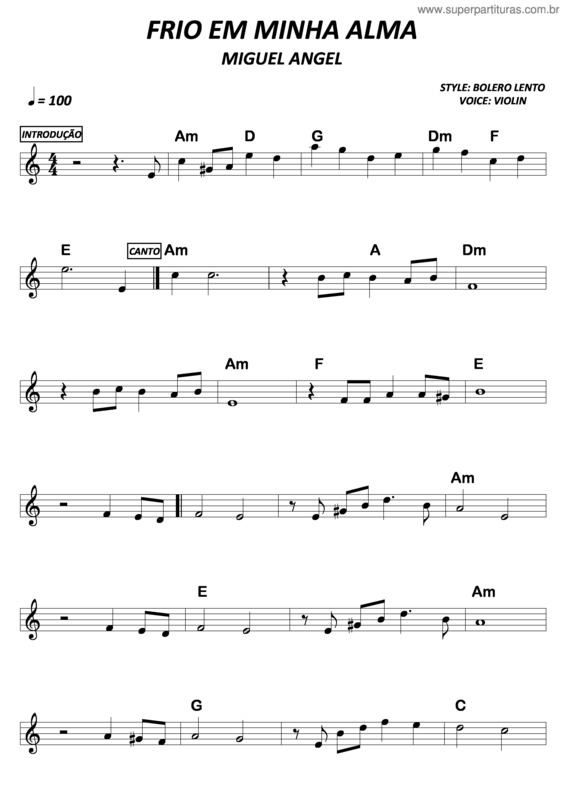 Partitura da música Frio Em Minha Alma
