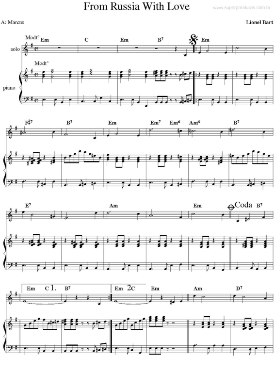 Partitura da música From Russia With Love