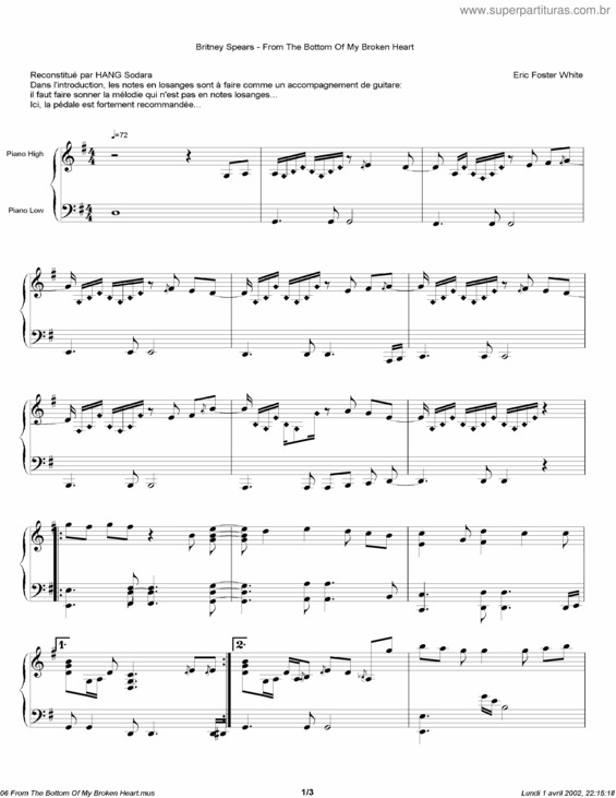 Partitura da música From The Bottom Of My Broken Heart v.2