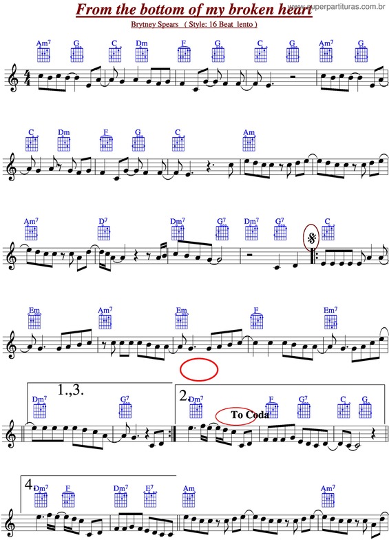 Partitura da música From The Bottom Of My Broken Heart v.3