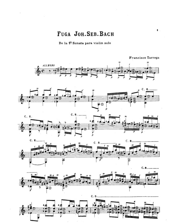 Partitura da música Fuga (J.S. Bach)