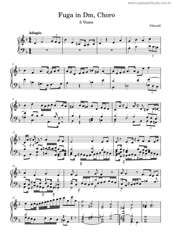 Partitura da música Fuga A 5, Choro, Piano Ver