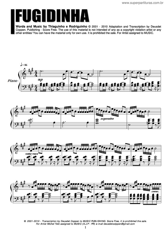 Partitura da música Fugidinha