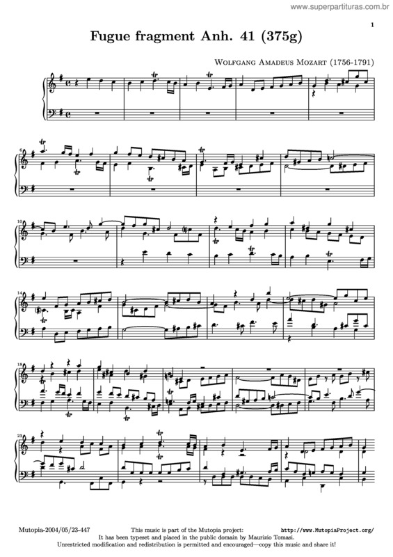 Partitura da música Fugue fragment