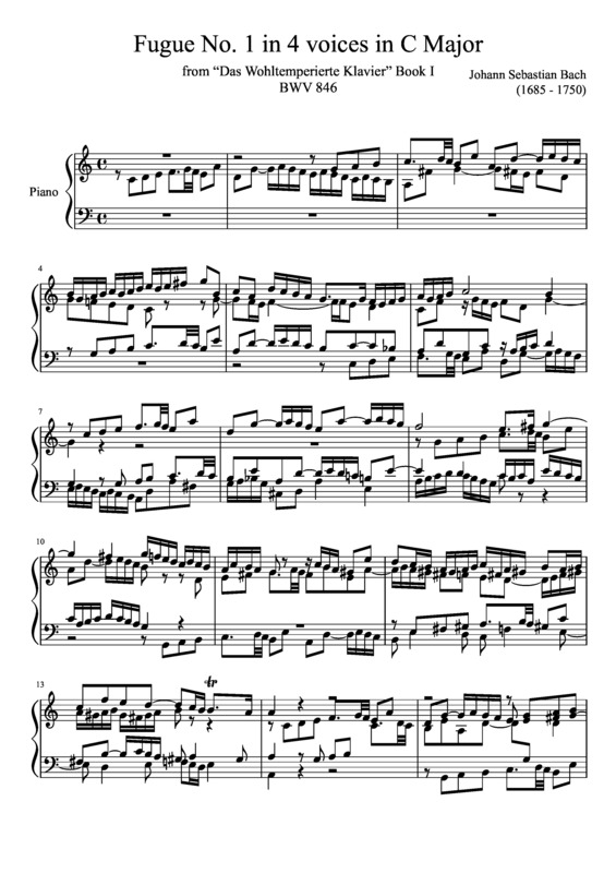 Partitura da música Fugue No. 1 BWV 846 In C Major