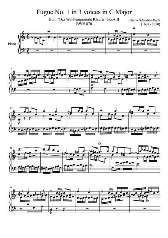 Partitura da música Fugue No. 1 BWV 870 In C Major