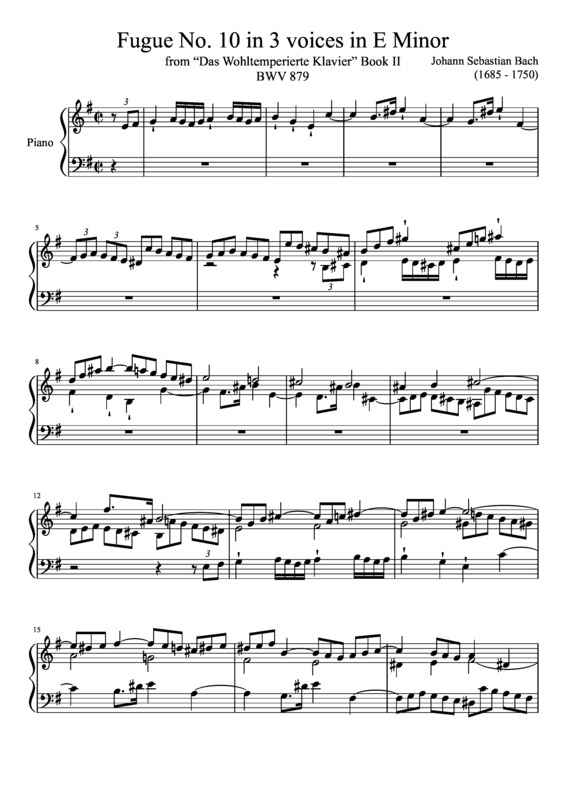 Partitura da música Fugue No. 10 BWV 879 In E Minor