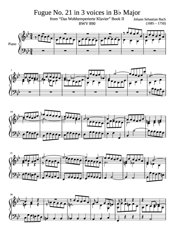 Partitura da música Fugue No. 21 BWV 890 In B Major