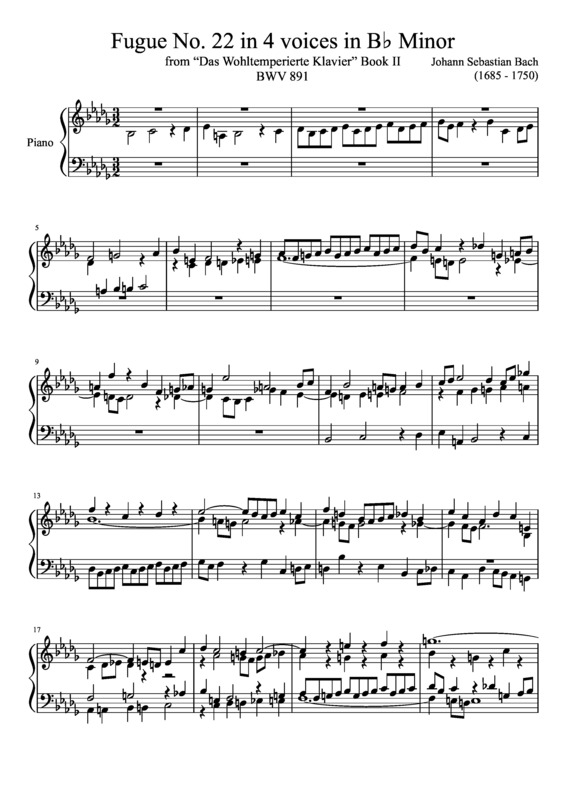 Partitura da música Fugue No. 22 BWV 891 In B Minor