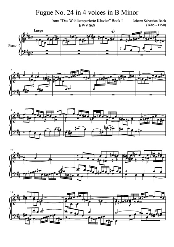 Partitura da música Fugue No. 24 BWV 869 In B Minor