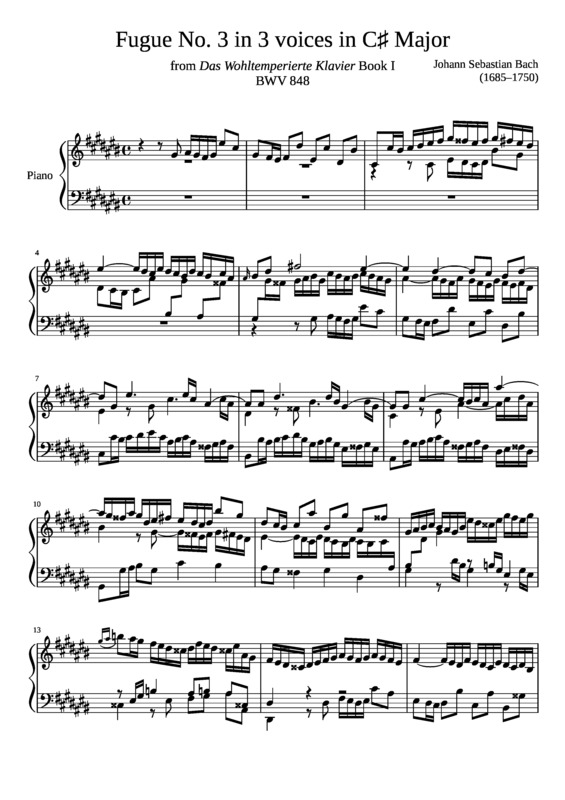 Partitura da música Fugue No. 3 BWV 848 In C Major