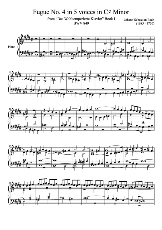 Partitura da música Fugue No. 4 BWV 849 In C Minor