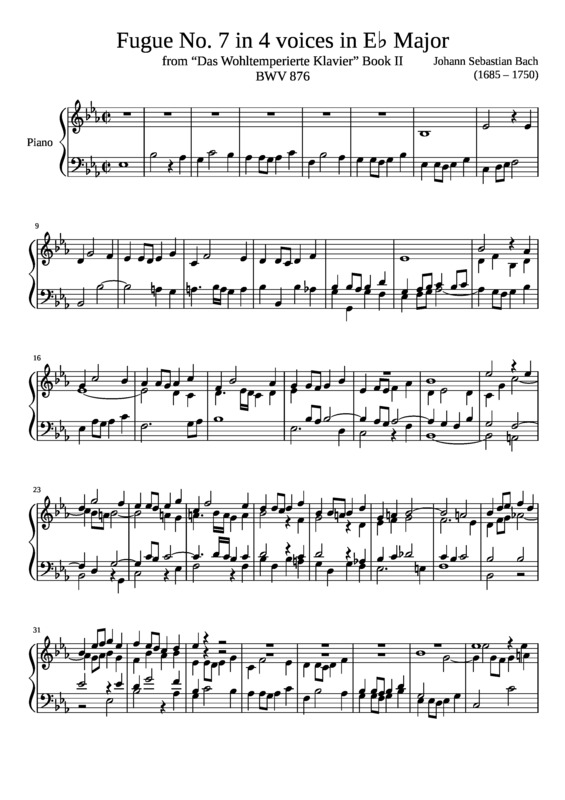 Partitura da música Fugue No. 7 BWV 876 In E Major