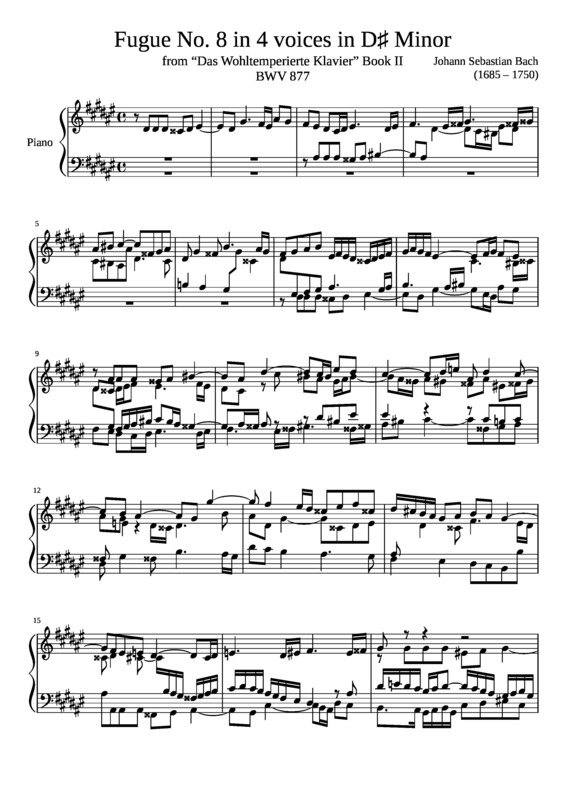 Partitura da música Fugue No. 8 BWV 877 In D Minor