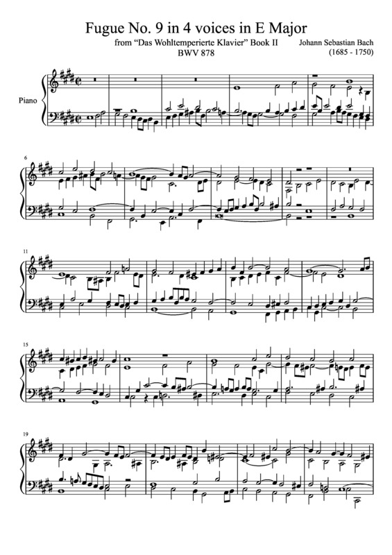 Partitura da música Fugue No. 9 BWV 878 In E Major