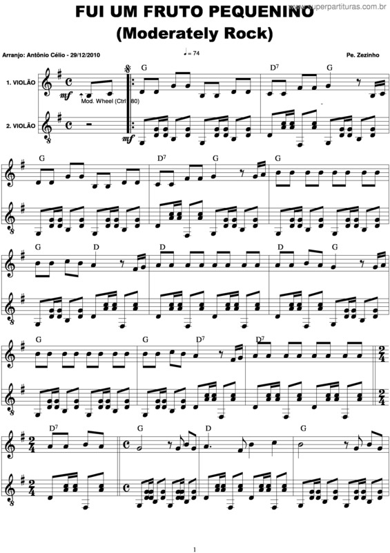 Partitura da música Fui Um Fruto Pequenino