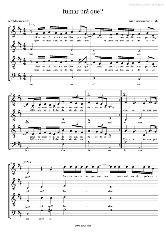 Partitura da música Fumar pra que?