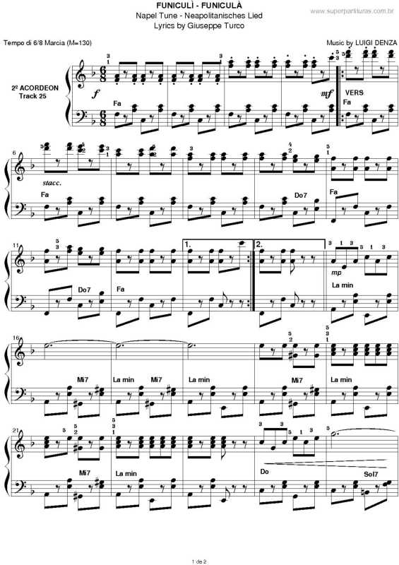 Partitura da música Funiculì - Funiculà v.2