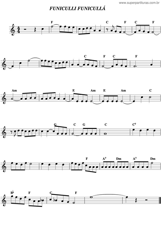 Partitura da música Funiculli Funicullá