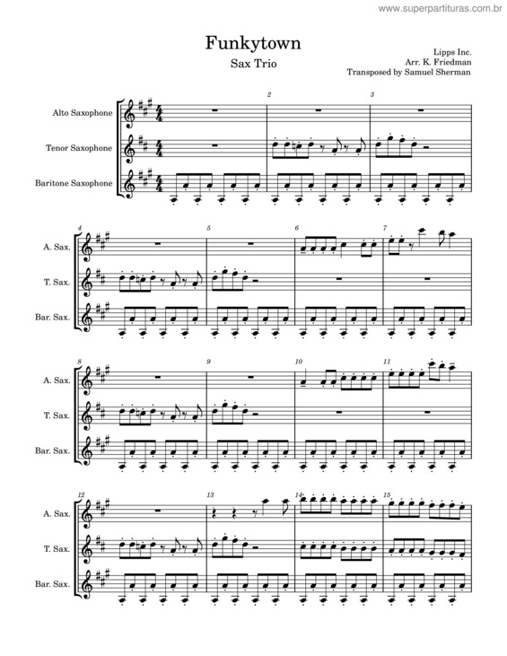 Partitura da música Funkytown – Lipps Inc. – Sax Trio – Transposed