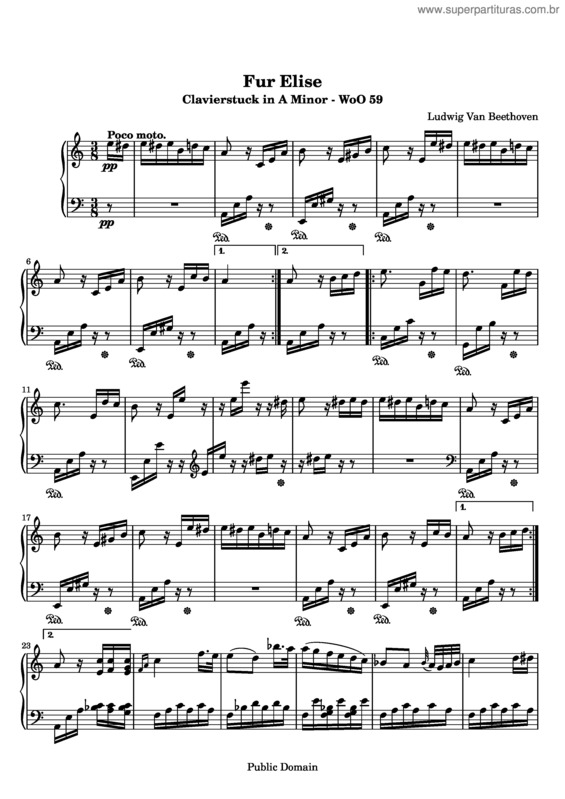 Partitura da música Für Elise v.2