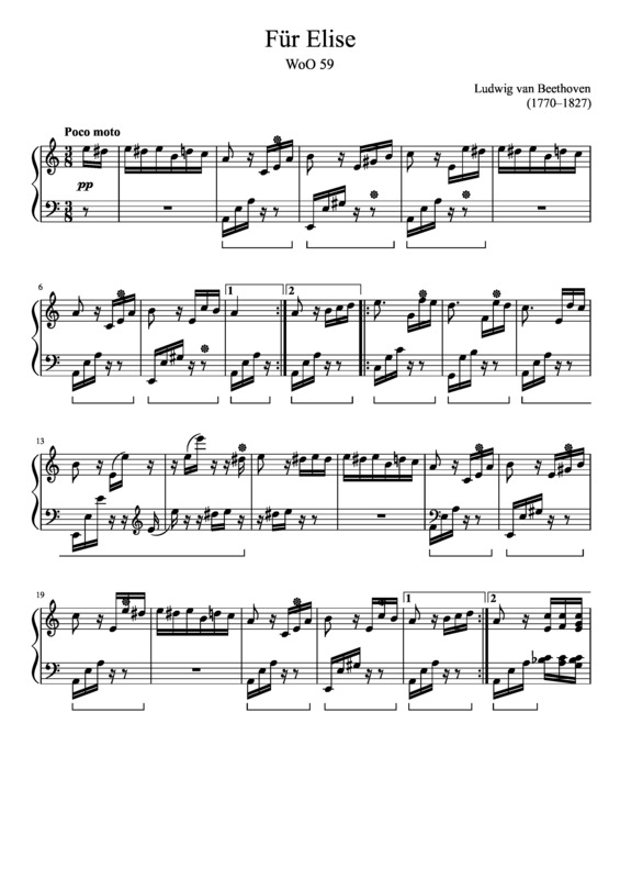 Partitura da música Fur Elise v.9