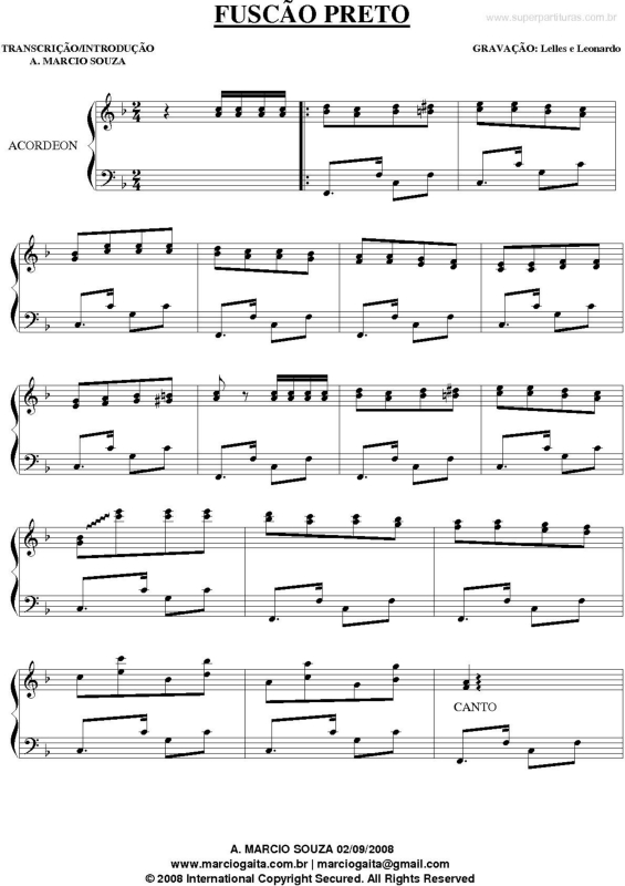 Partitura da música Fuscão Preto v.2