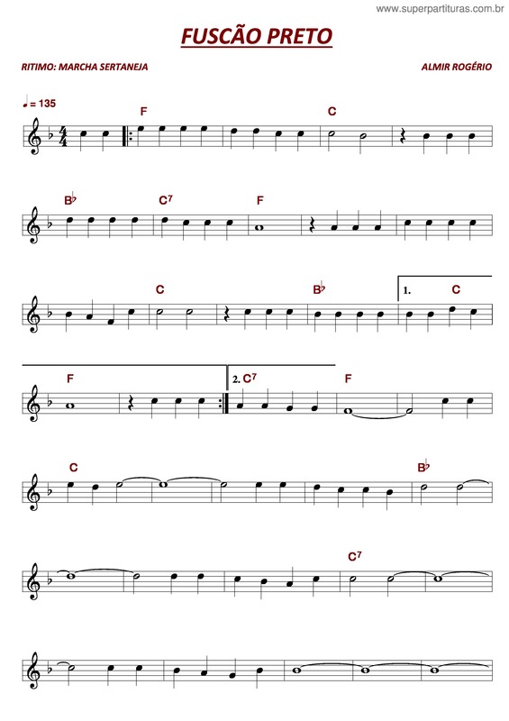 Partitura da música Fuscão Preto v.3