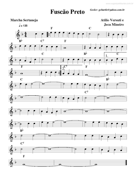 Partitura da música Fuscão Preto