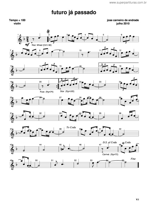 Partitura da música Futuro Já Passado