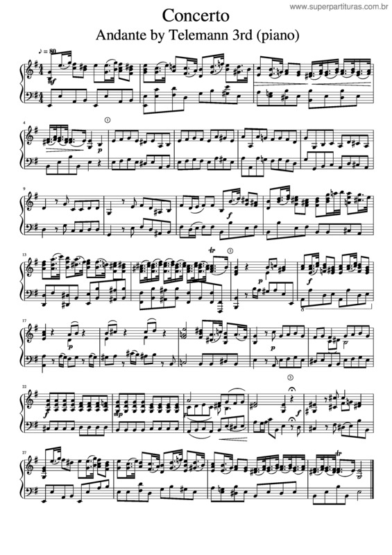 Partitura da música G. P. Telemann – Viola Concerto In G Major – Piano Accompaniment