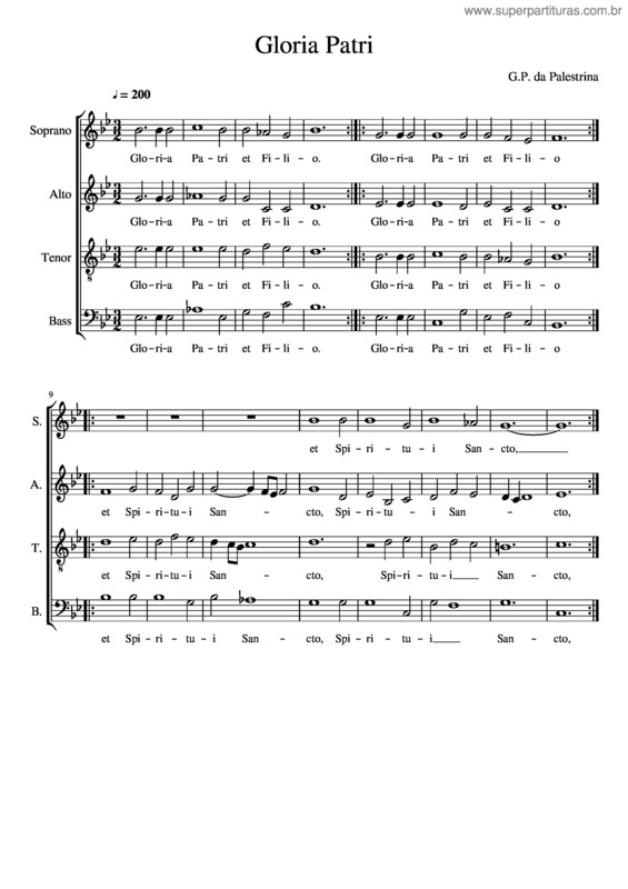 Partitura da música G.P. Da Palestrina – Gloria Patri