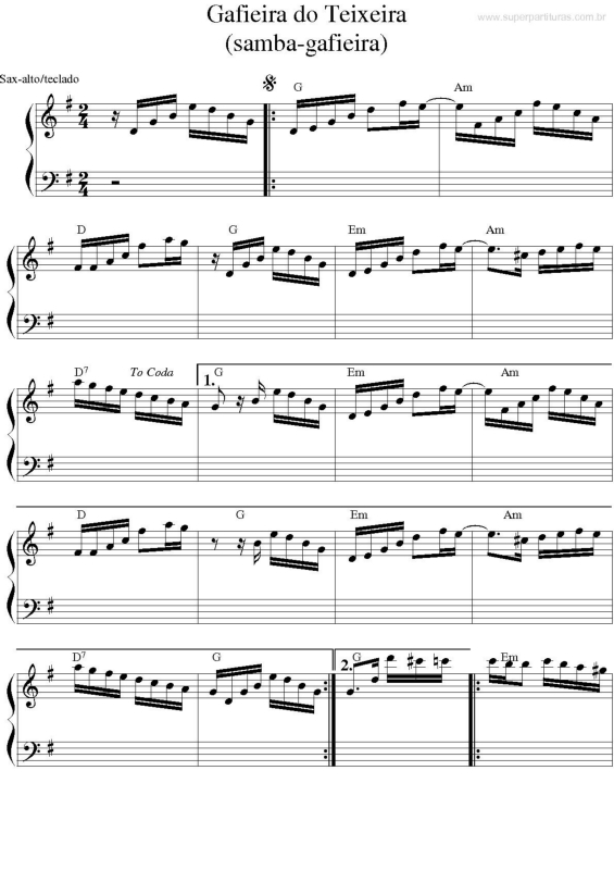 Partitura da música Gafieira do Teixeira