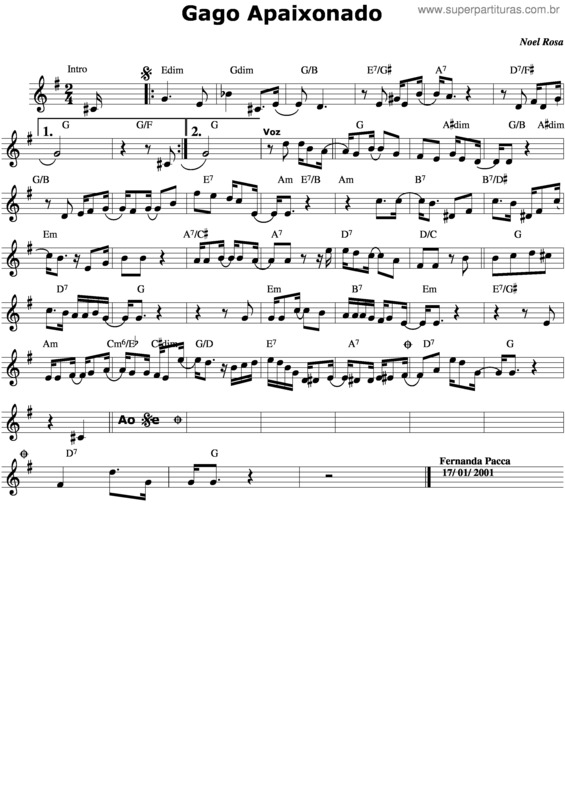 Partitura da música Gago Apaixonado v.2