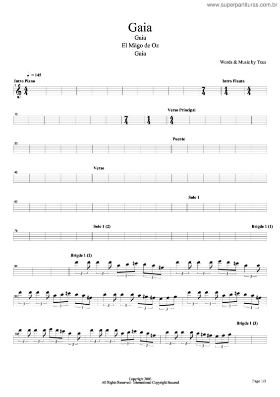 Partitura da música Gaia