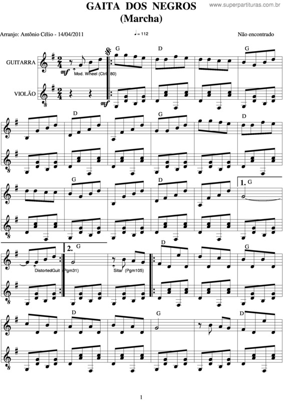 Partitura da música Gaita Dos Negros